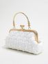 Mini Quilted Detail Faux Pearl Decor Kiss Lock Chain Novelty Bag