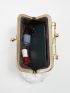Mini Quilted Detail Faux Pearl Decor Kiss Lock Chain Novelty Bag