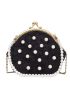 Mini Faux Pearl Decor Kiss Lock Chain Novelty Bag