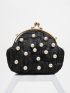 Mini Faux Pearl Decor Kiss Lock Chain Novelty Bag