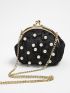 Mini Faux Pearl Decor Kiss Lock Chain Novelty Bag