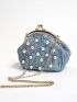 Mini Faux Pearl Decor Kiss Lock Chain Novelty Bag