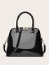 Artificial Patent Leather Dome Bag Black Double Handle Zipper