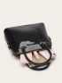 Artificial Patent Leather Dome Bag Black Double Handle Zipper