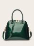 Artificial Patent Leather Dome Bag Green Double Handle Zipper