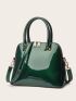 Artificial Patent Leather Dome Bag Green Double Handle Zipper