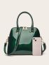 Artificial Patent Leather Dome Bag Green Double Handle Zipper