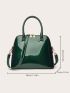 Artificial Patent Leather Dome Bag Green Double Handle Zipper
