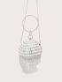 Mini Rhinestone & Faux Pearl Decor Chain Circle Bag