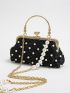 Mini Faux Pearl Beaded Quilted Kiss Lock Square Bag
