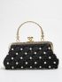 Mini Faux Pearl Beaded Quilted Kiss Lock Square Bag