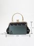 Mini Faux Pearl Beaded Quilted Kiss Lock Square Bag