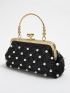 Mini Faux Pearl Beaded Quilted Kiss Lock Square Bag