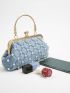Mini Faux Pearl Beaded Quilted Kiss Lock Square Bag