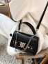 Mini Crocodile Embossed Heart & Chain Decor Flap Square Bag