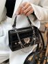 Mini Crocodile Embossed Heart & Chain Decor Flap Square Bag