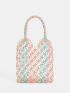 Colorblock Crochet Detail Straw Bag