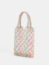 Colorblock Crochet Detail Straw Bag