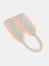 Colorblock Crochet Detail Straw Bag