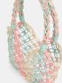 Colorblock Crochet Detail Straw Bag