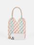 Colorblock Crochet Detail Straw Bag