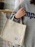 Corduroy Letter Graphic Top Handle Bag