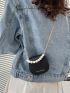 Mini Letter Graphic Faux Pearl Decor Saddle Bag