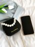 Mini Letter Graphic Faux Pearl Decor Saddle Bag
