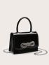 Mini Rhinestone Bow Decor Top Handle Flap Chain Square Bag