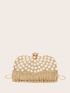 Mini Rhinestone & Faux Pearl & Fringe Decor Box Bag