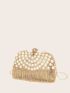 Mini Rhinestone & Faux Pearl & Fringe Decor Box Bag