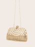 Mini Rhinestone & Faux Pearl & Fringe Decor Box Bag