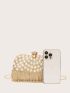 Mini Rhinestone & Faux Pearl & Fringe Decor Box Bag