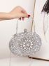 Mini Rhinestone & Gemstone Decor Chain Clip Top Box Bag