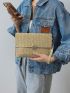 Metal Design Flap Straw Bag