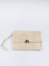 Metal Design Flap Straw Bag