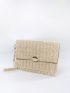 Metal Design Flap Straw Bag