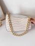 Crocodile Embossed Chain Baguette Bag
