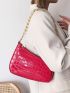 Crocodile Embossed Chain Baguette Bag