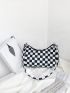 Two Tone Checkered Pattern Baguette Bag