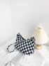 Two Tone Checkered Pattern Baguette Bag