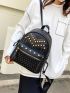 Studded Decor Litchi Embossed Classic Backpack