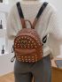 Litchi Embossed Studded Decor Functional Backpack