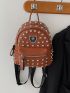 Litchi Embossed Studded Decor Functional Backpack