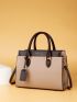 Letter Graphic Color Block Top Handle Bag