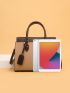 Letter Graphic Color Block Top Handle Bag