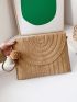 Pom Pom Decor Flap Straw Bag
