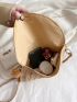 Pom Pom Decor Flap Straw Bag