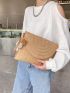 Pom Pom Decor Flap Straw Bag
