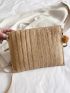 Pom Pom Decor Flap Straw Bag